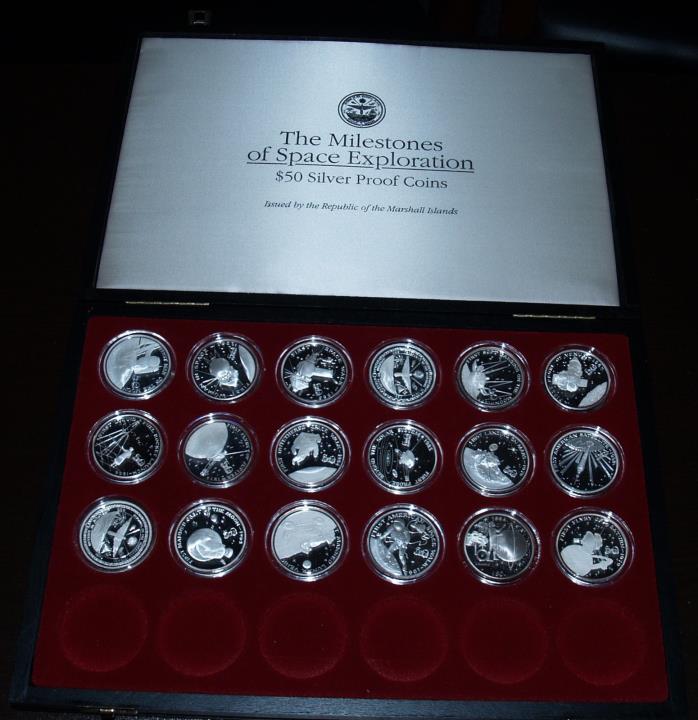 Set of 18 Marshall Islands $50 Milestones of Space Exploration Silve Proof coins