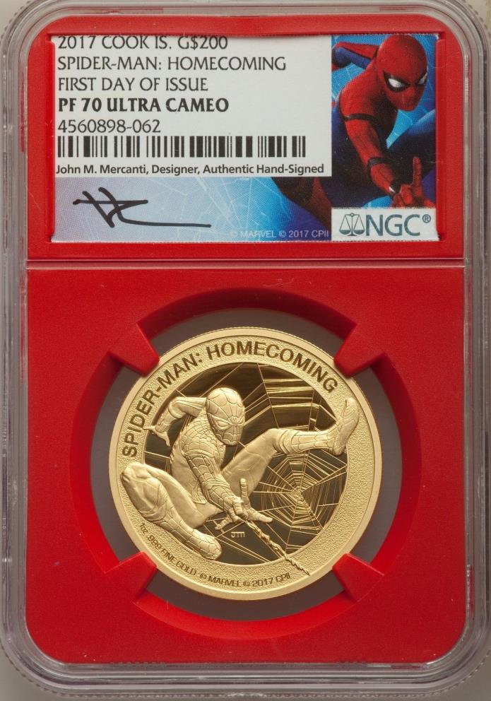 2017 PF70 $200 Stan Lee Sign First Day issue Spiderman Homecoming Gold Mercanti