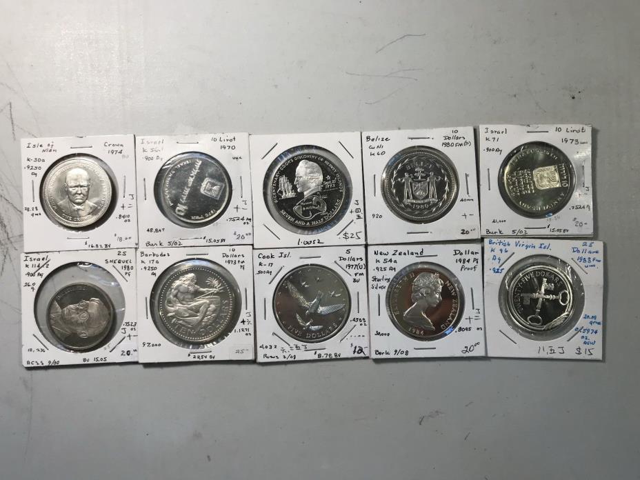 Belize Barbados Israel and more 10 silver world coin lot Excellent high value