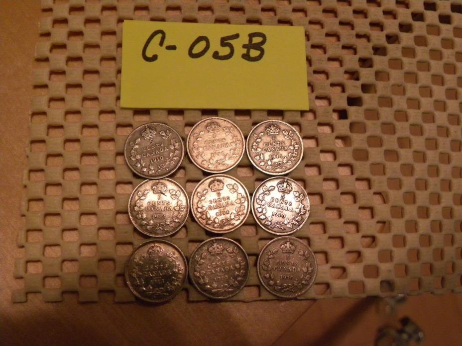 9-COIN LOT OF CANADIAN SILVER 5-CENTS..................C---05B