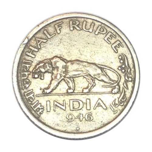 BRITISH INDIA - 1946 -  HALF RUPEE  - ERROR - GREASED/FILLED DIE - MISSING DIGIT