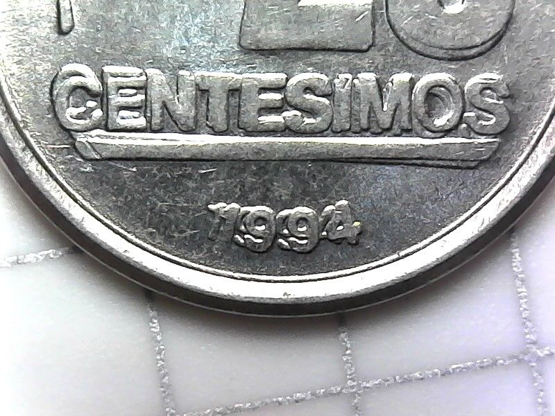 1994 Republic of Uruguay Coin 20 Centesimos Major Double Die Error E448