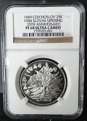 CZECHOSLOVAKIA 1969 25 KORUN  NGC PROOF 68 ULTRA CAMEO  HIGHEST GRADED BY NGC