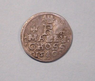 1580 Bohemia Czech Maley Gross Groschen Silver World Coin King Rudolf II Lion