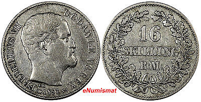 DENMARK Frederik VII Silver 1857 VS 16 Skilling Rigsmont KM# 765