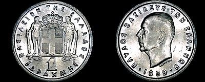 1959 Greek 1 Drachma World Coin - Greece