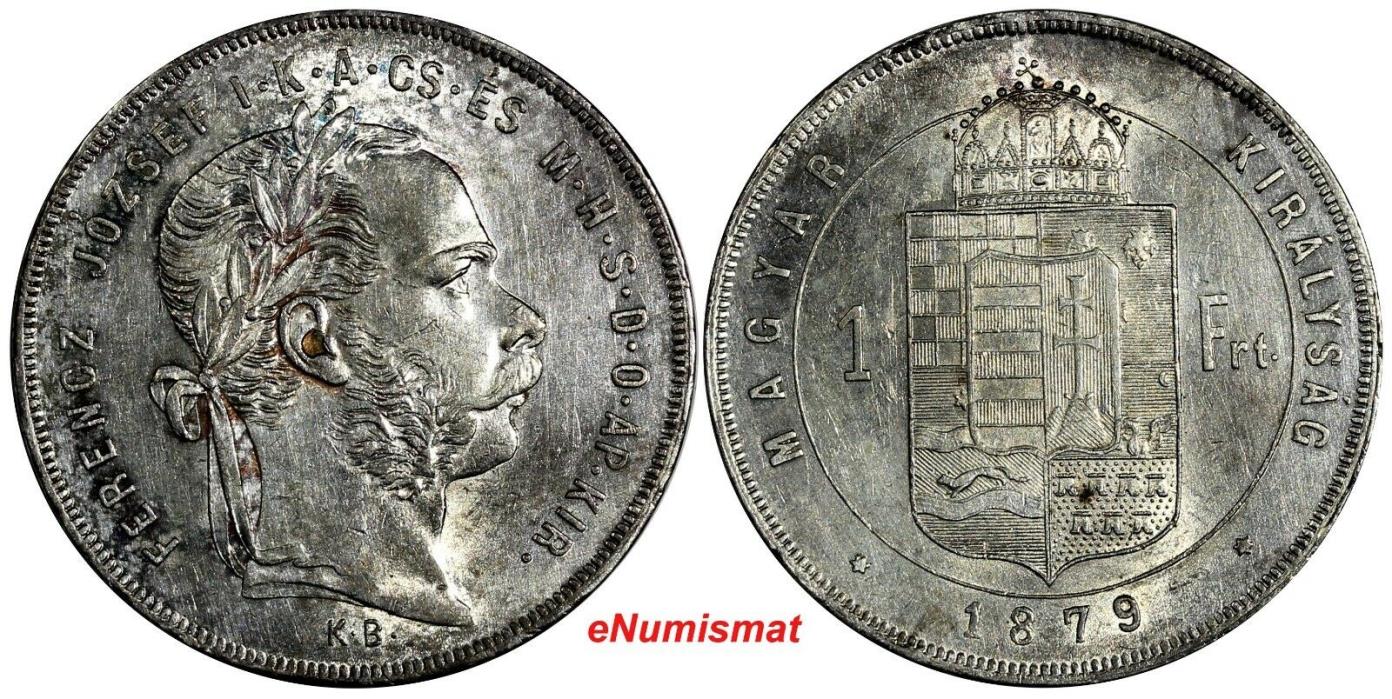 HUNGARY Franz Joseph I Silver 1879 KB 1 Forint UNC Light Toned KM# 453.1