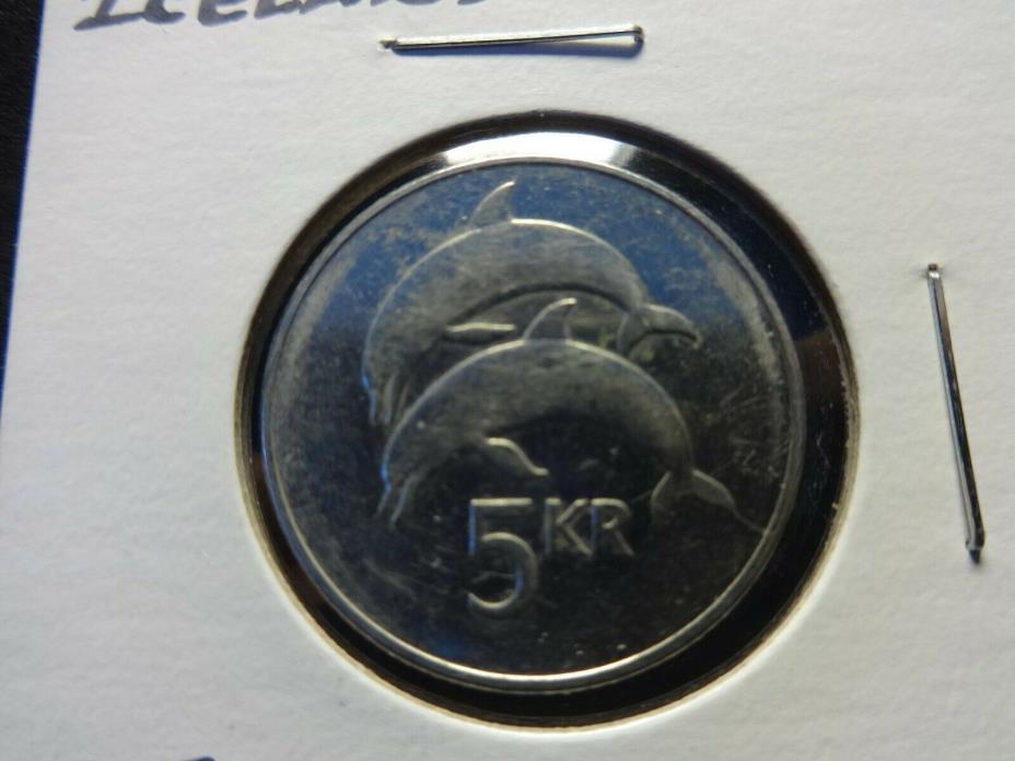 Iceland 1999 5 Kronur *Two Dolphins*  coin 24.5 mm