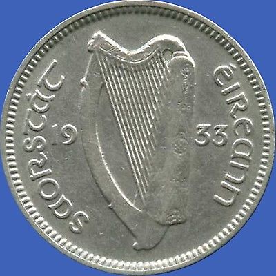 1933 Ireland 3 Pence Coin