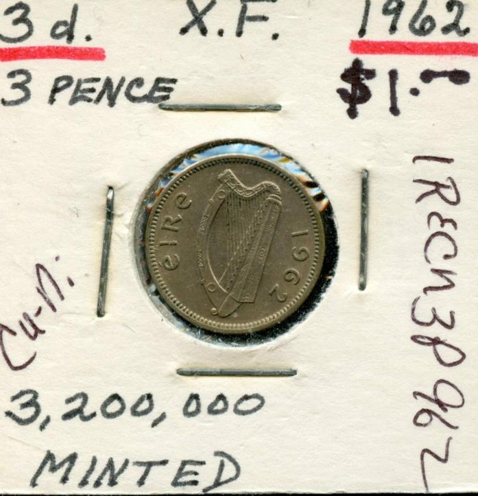 1962 IRELAND 3 PENCE COIN FA80