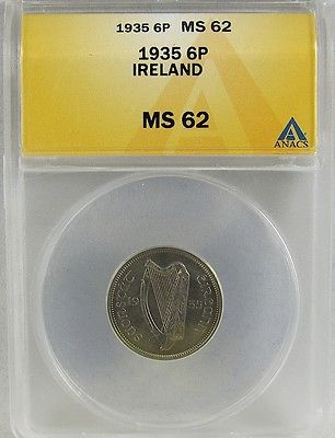 IRELAND 1935 6 SIX PENCE  ANACS MS62