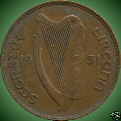 1931 Ireland 1 Penny Coin