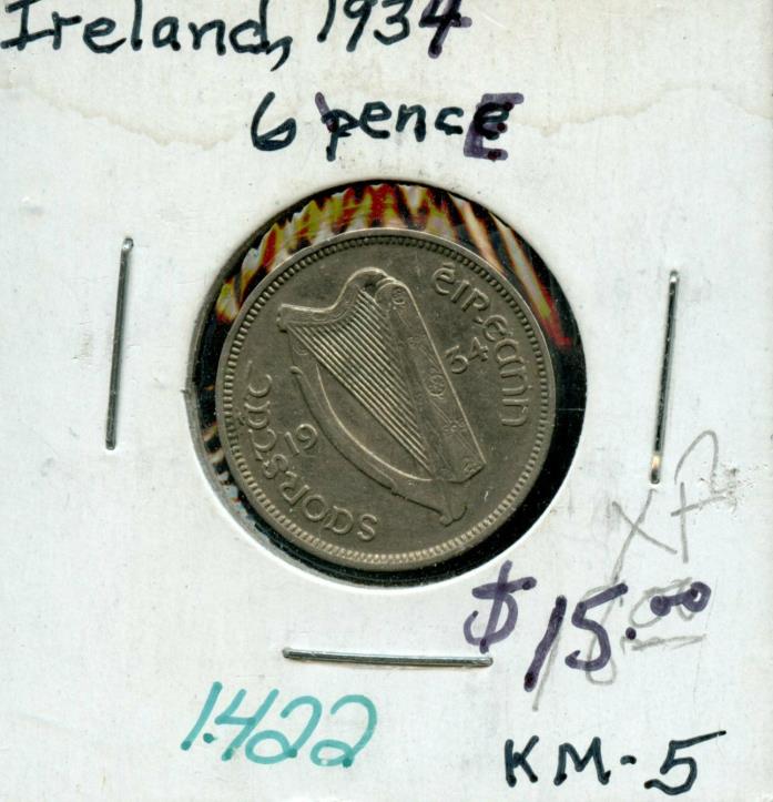1934 IRELAND 6 PENCE COIN FA85