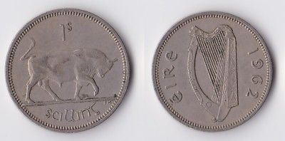 1962 Ireland 1 shilling coin