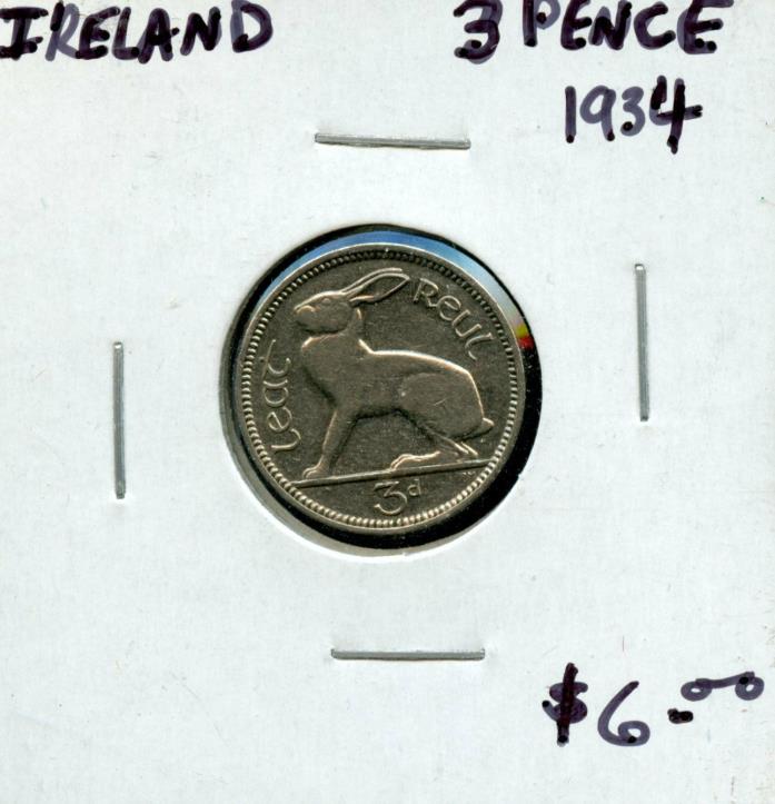 1934 IRELAND 3 PENCE COIN FA69