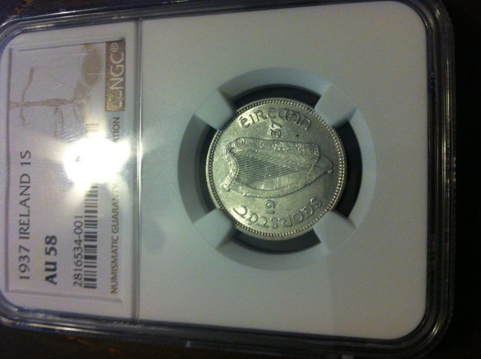 Ireland Republic Shilling, 1937 key date silver coin ngc au58 rare pop 6