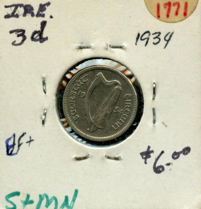 1934 IRELAND 3 PENCE COIN FA70