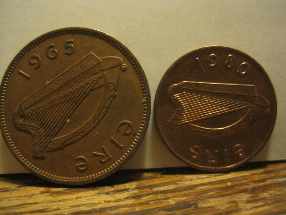 Ireland ANIMAL COINS-HALF Penny 1965 PIG&ONE PENCE 1980 CELTIC BIRD COIN