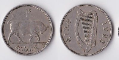 1955 Ireland 1 shilling coin