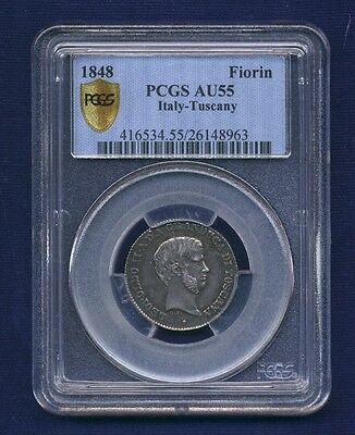 ITALY / ITALIAN STATES  TUSCANY  1848  1 FIORINO SILVER COIN PCGS CERTIFIED AU55