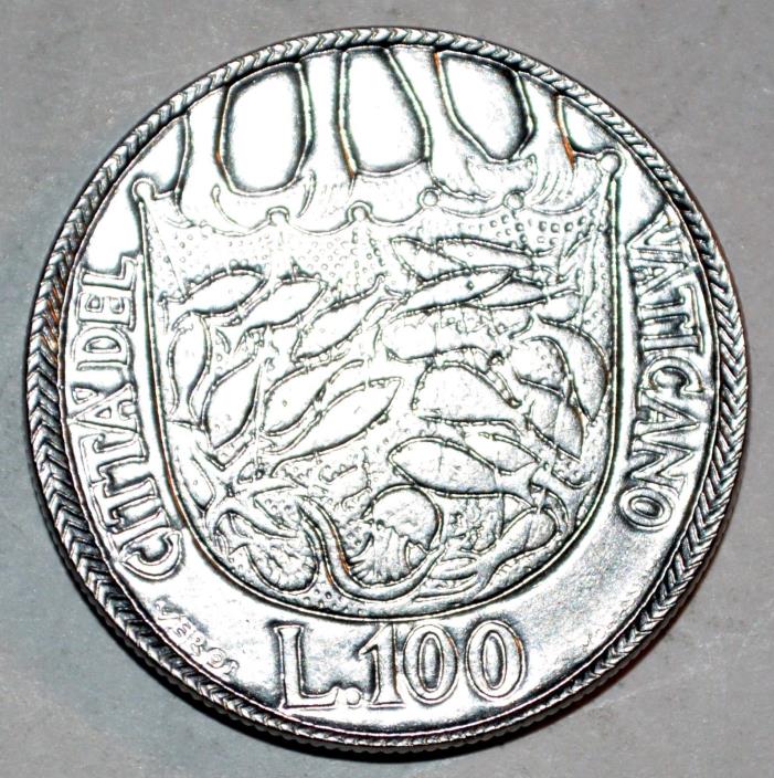 1975 ITALY coin 100 LIRE Italian Vatican City Pope net full of fish HIGH GRADE