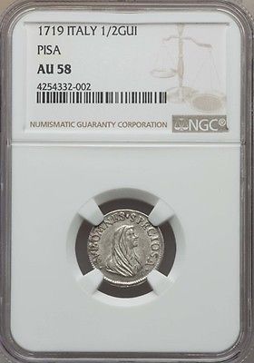 ITALY / ITALIAN STATES   PISA  1719  1/2 GIULIO SILVER COIN, NGC CERTIFIED AU58