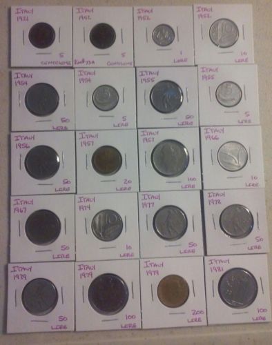 Italy  Coin Lot - (1921 to 1981) -20 Different Carded Coins - (#CWC346)