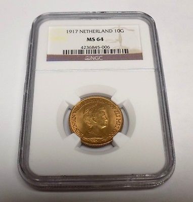 NETHERLANDS Dutch 1917 10G Ten Gulden Gold MS 64 10 G Netherland Certified Coin