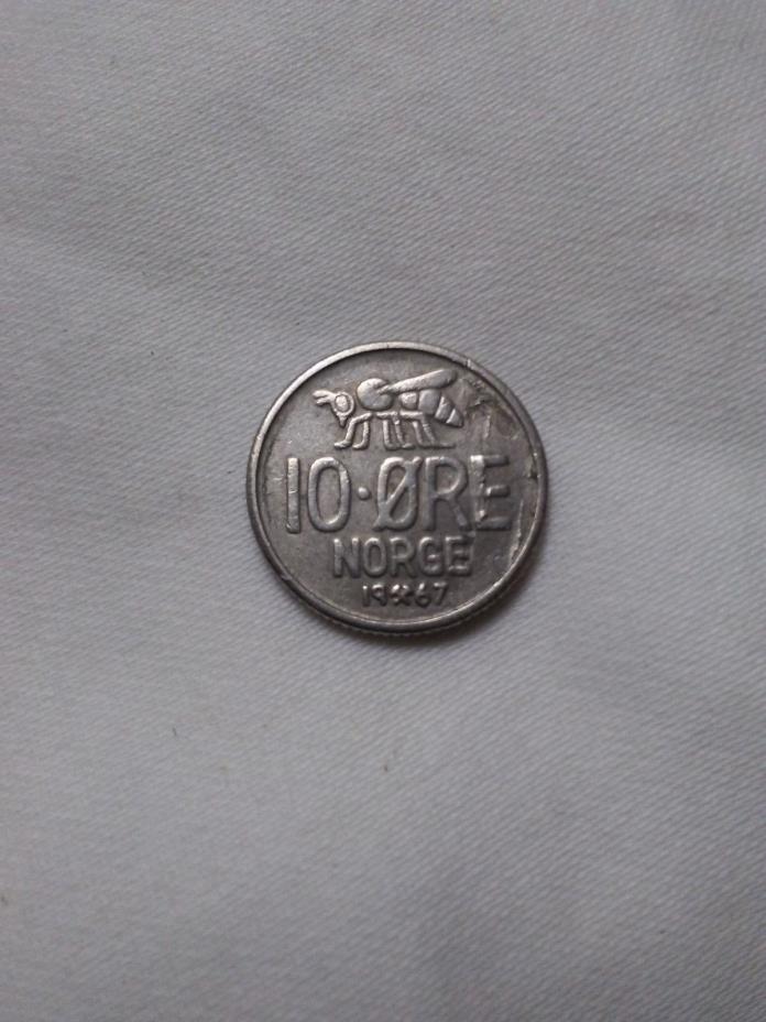 1967 Norway 10 ORE Coin Honeybee Norge