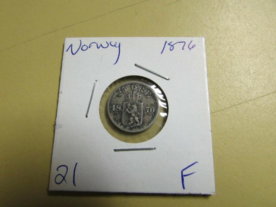 1876 Norway 25 ore.600 Silver