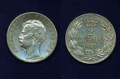SERBIA  ALEXANDER I    1897  2 DINARA  SILVER COIN  ALMOST UNCIRCULATED+