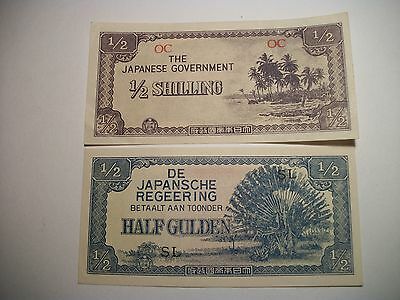 The Japenese Goverment 2 Banknotes paper money 1/2 Shilling and 1/2 Gulden