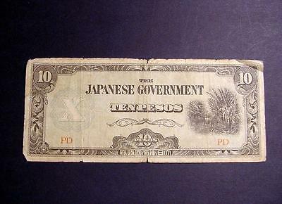 JAPANESE BANK NOTES 1942 PAPER WAR MONEY PHILIPPINES TEN (10) PESOS BILL LOT 17