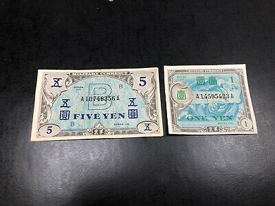 lot of 2 Japan Military Currency Series 100 - 1 and 5 Yen notes.  Very Cool