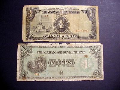 JAPANESE BANK NOTES 1942 & 1943 PAPER MICKEY MOUSE MONEY 2 ONE PESO BILLS LOT 25