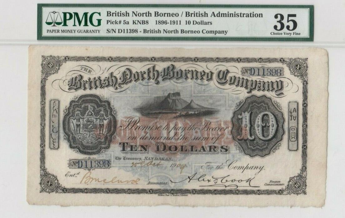 British North Borneo 10 (ten) dollars 1909 banknote. Very rare. Top population