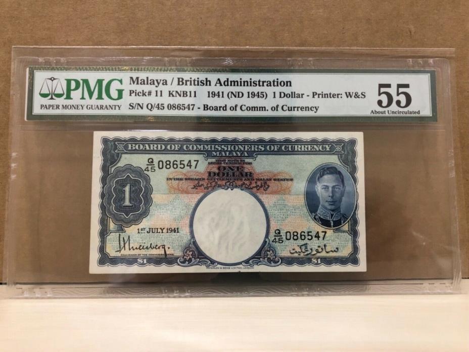 Malaya $1 Pick 11 1941 PMG 55 King George VI