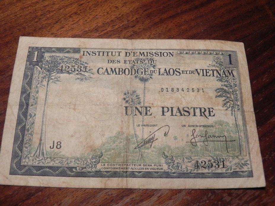 N/D Cambodia Laos Vietnam French Indo-China 1, Une Piastre, Cat. # 94 - P140
