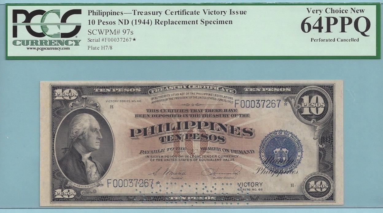 (1944) US/Philippines 10 Pesos ~ Victory Series 66 ~ PCGS 64PPQ ~ P97 ~ SPECIMEN