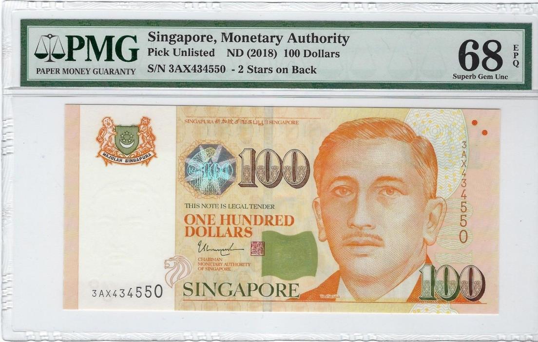 Singapore, ND(2018) 100 Dollars P-Unlisted PMG 68 EPQ