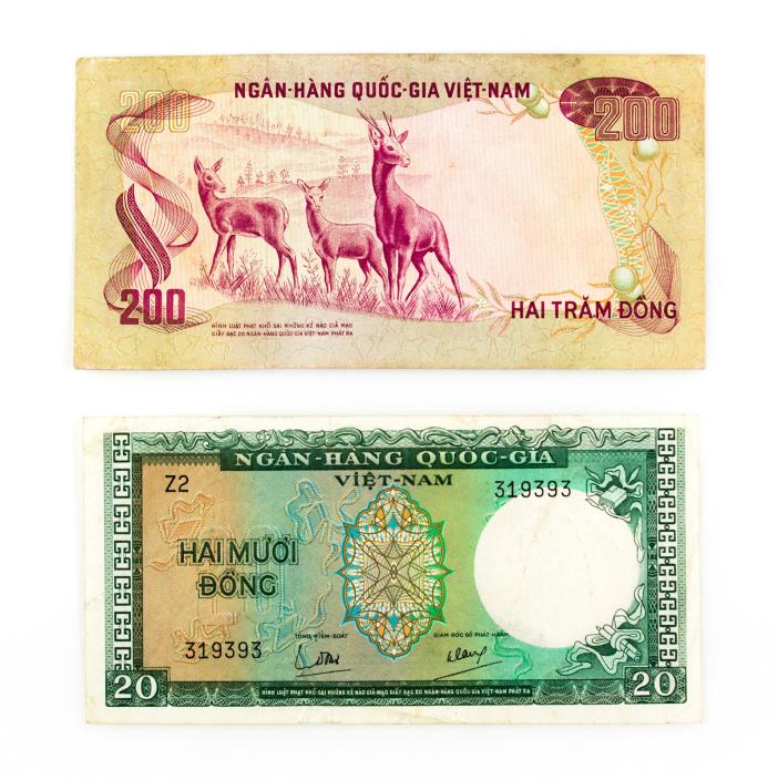 2 different South Vietnam paper money 1960's-70's nice circ.