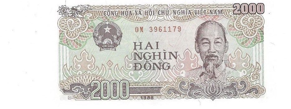 VIET NAM 1988 2000 DONG BANKNOTE UNCIRCULATED SERIAL NUMBER OM 3961179