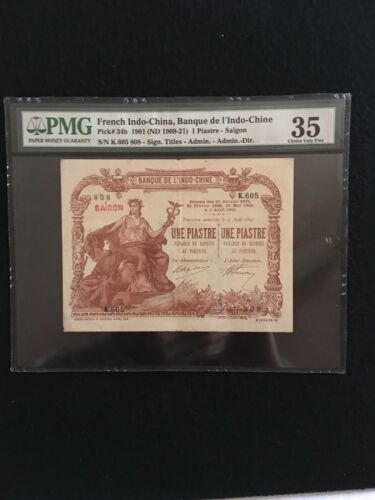 1901 French indochina 1 Piastrse - Saigon Vietnam PMG 35