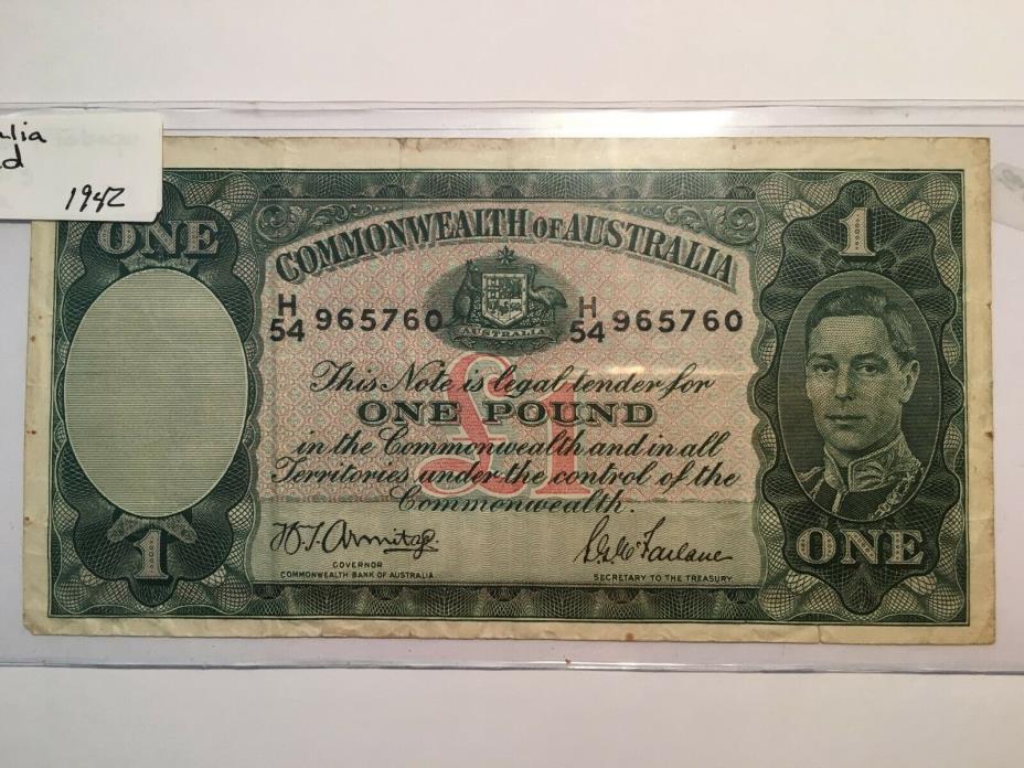 1942 Australia 1 One Pound Banknote, Paper Currency, Armitage/McFarlane, Pik 26b
