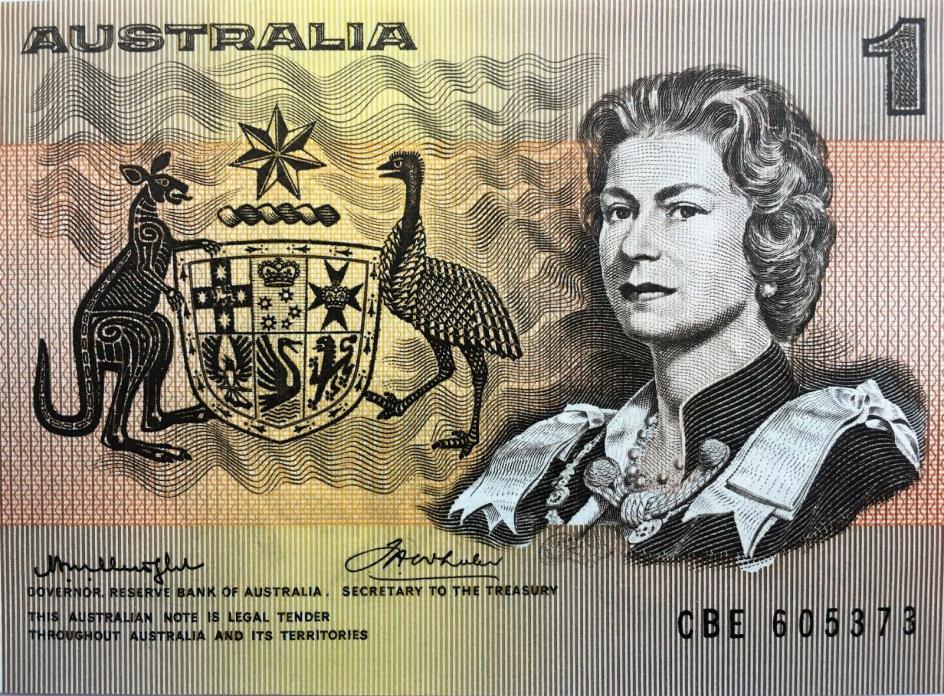 1976 Australia 1 One Dollar Banknote, Legal Tender Paper Currency, Pik 42 b2 UNC