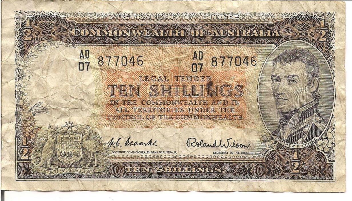 AUSTRALIA, 10 SHILLINGS, , ND(1954-60)