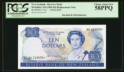 NEW ZEALAND RESERVE BANK $10 (1981-85) HARDIE REPLACEMENT PICK 172A, PCGS-58-PPQ