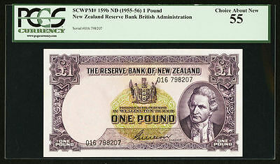 NEW ZEALAND RESERVE BANK £1 BANKNOTE  ND (1955-56) PICK 159B, CERTIFIED PCGS-55