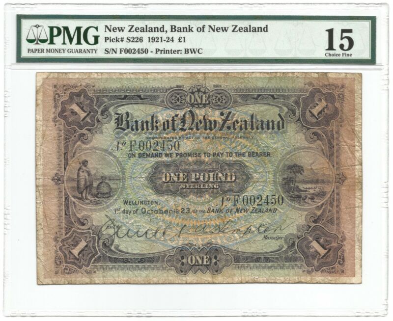 New Zealand - Bank of New Zealand Pound 1.10.1923 P#S226 Banknote PMG 15