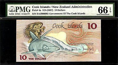 Cook Islands 10 Dollars 1987 PMG 66 EPQ UNC Pick # 4a  S/N BAJ000002 Low #